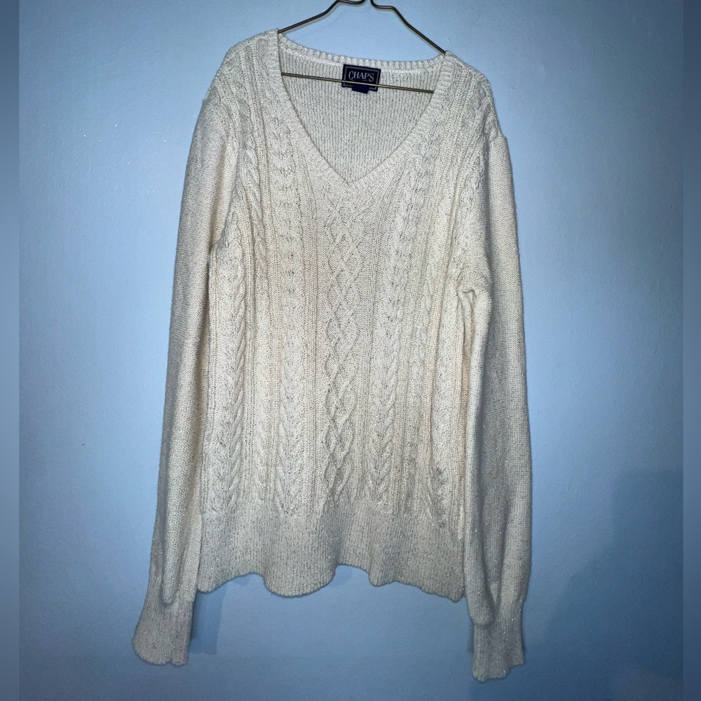 Chaps Women gold and beige V-Neck Sweater